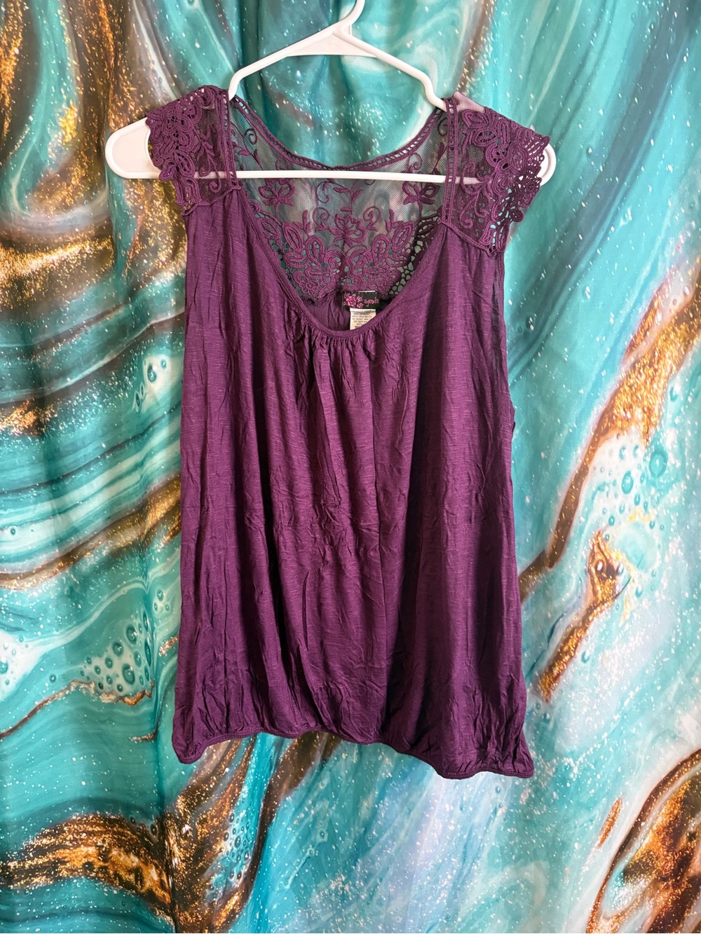 Agenda Purple Lace-Back Sleeveless Camisole